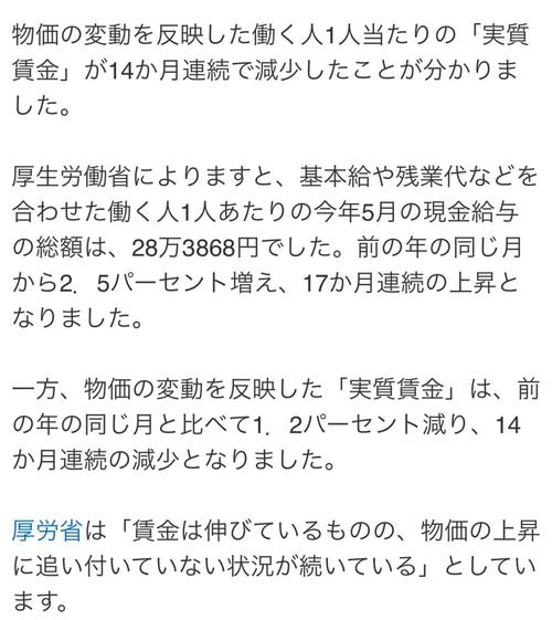 日本8月份实际工资同比下降1.4%,连续八个月下降
